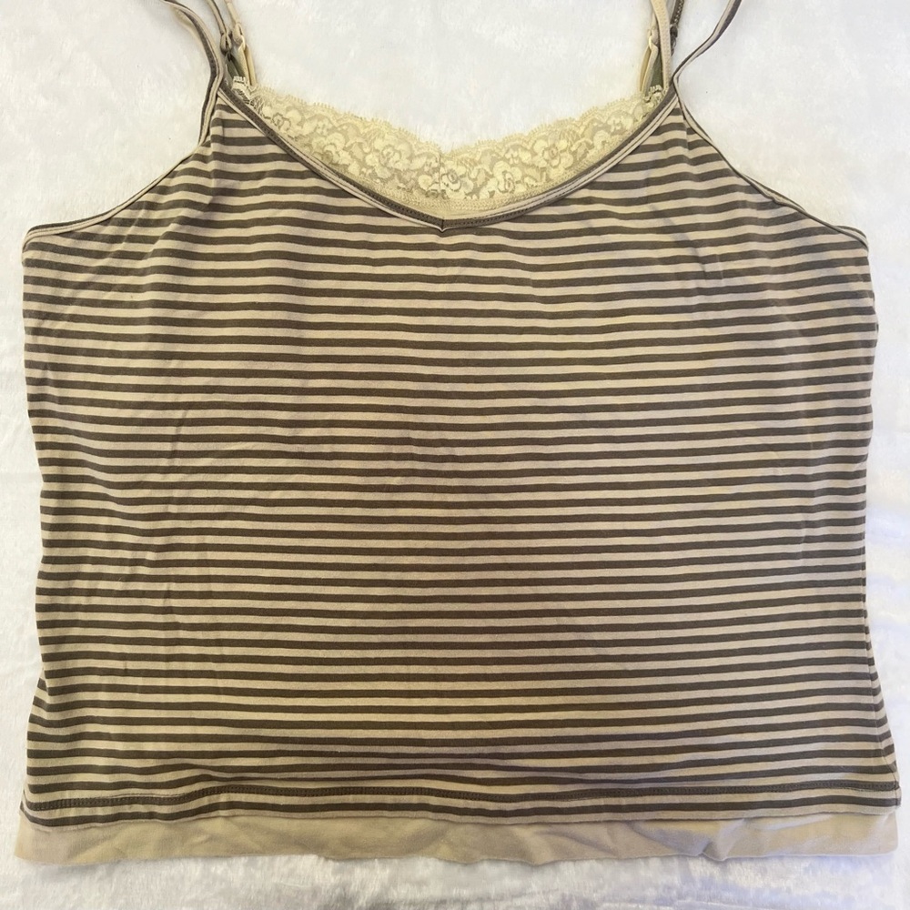 Reference Point Faux Layered Striped Cami‎ Lace Sz L EUC